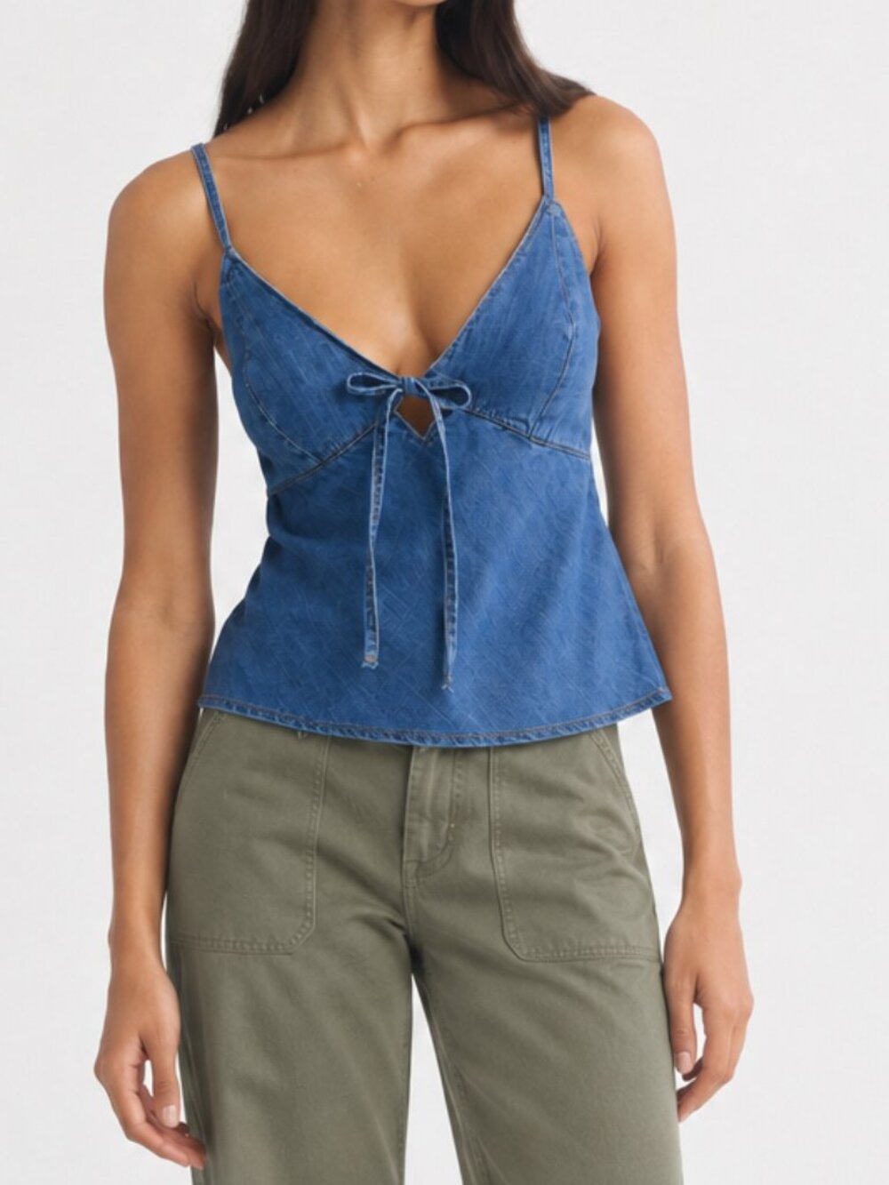 Abercrombie & Fitch Bella Bra Free Chambray Tie Front Cami Tank Top